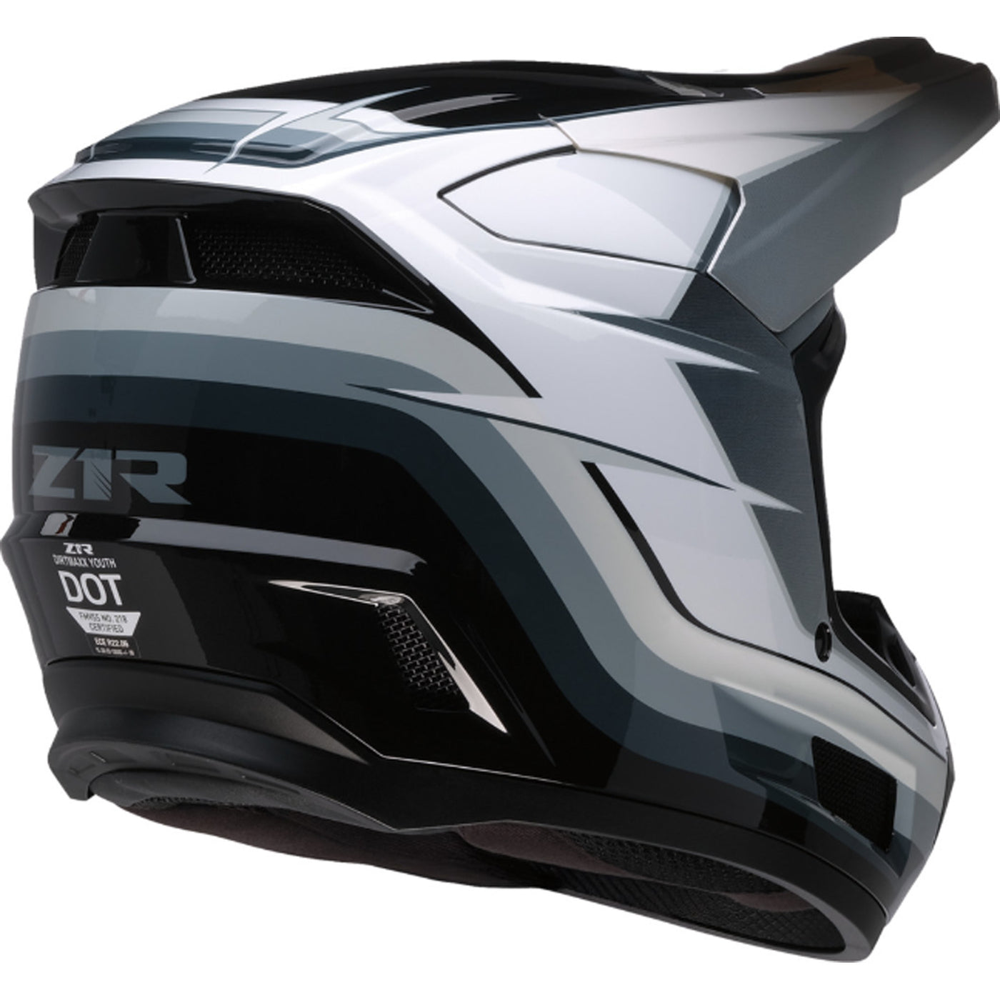 Z1R Youth Dirt Maxx Vortex Helmet Black/White/Gray - Rear Right Side View