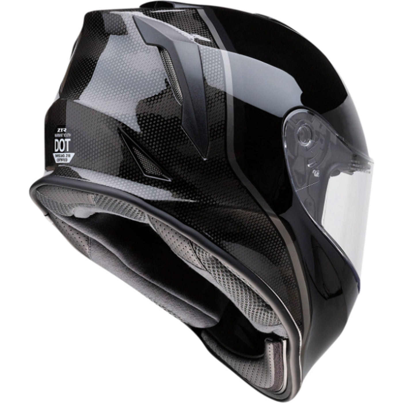 Z1R Youth Warrant Kuda Helmet Gloss Black - Rear Side View