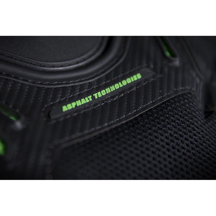 ICON Stryker Vest Green - Close-Up of "Asphalt Technologies" Graphic Under Chest Plate