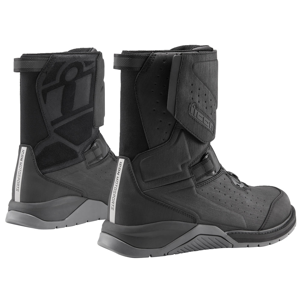 ICON Alcan Waterproof Boots Black - Rear Side View of Pair