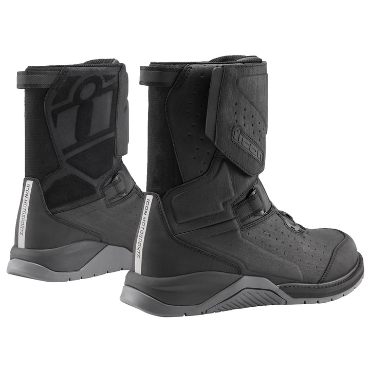ICON Alcan Waterproof Boots Black - Rear Side View of Pair