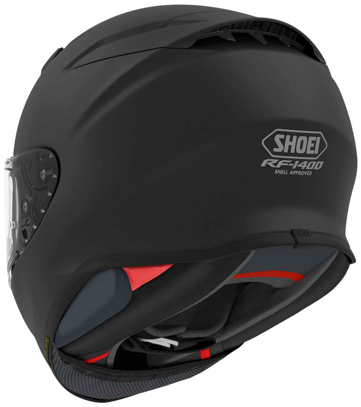 Shoei RF-1400 Solid Full Face Motorcycle Helmet Matte Black - Rear Side View