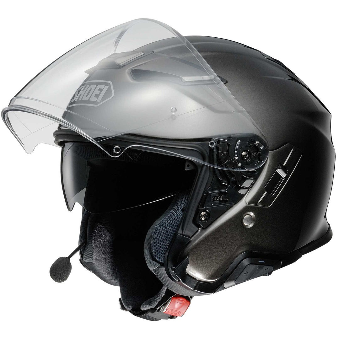 Shoei J-Cruise II Motorcycle Helmet Anthracite - Front Side View with Faceshield Raised