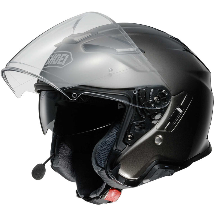 Shoei J-Cruise II Motorcycle Helmet Anthracite - Front Side View with Faceshield Raised