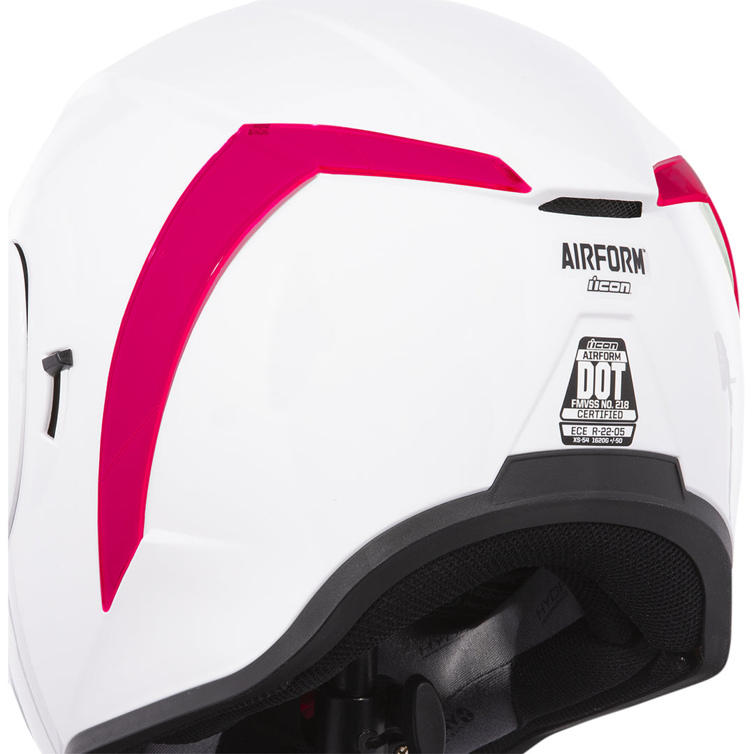 ICON Airform™ Helmet Rear Spoiler Dayglo Red - Rear Side View of Spoiler Set Installed on White Helmet