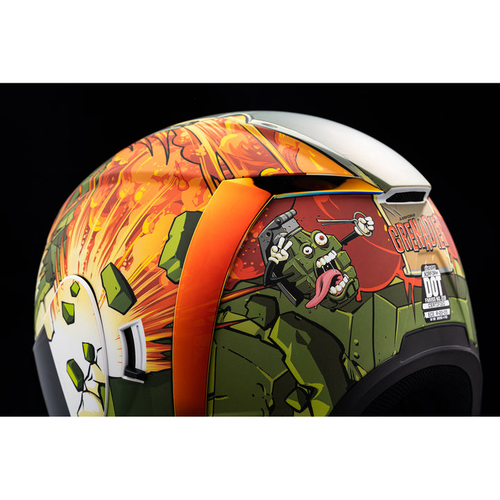 ICON Airform™ Grenadier Helmet Green - Close-Up of Rear Left Side Details