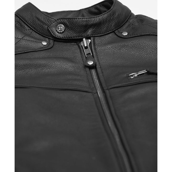 Highway 21 Gasser Jacket Black - Angled Close-Up of Front Zipper