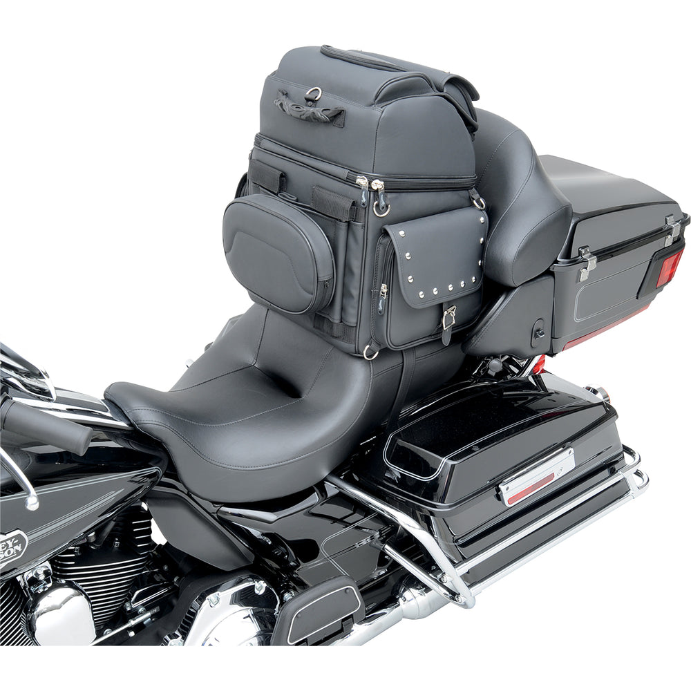 SADDLEMEN BR3400EXS Combination Backrest, Backseat, and Sissy Bar Bag - Bag Set on Motorcycle Passenger Seat