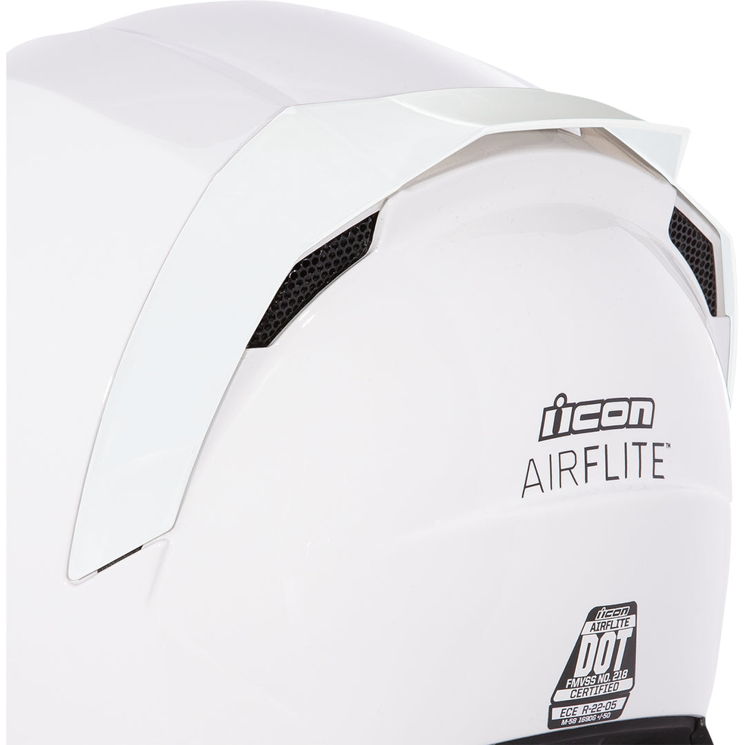 ICON Airflite™ Helmet Rear Spoiler  Rubatone White - Rear Side View of Spoiler Installed on White Helmet