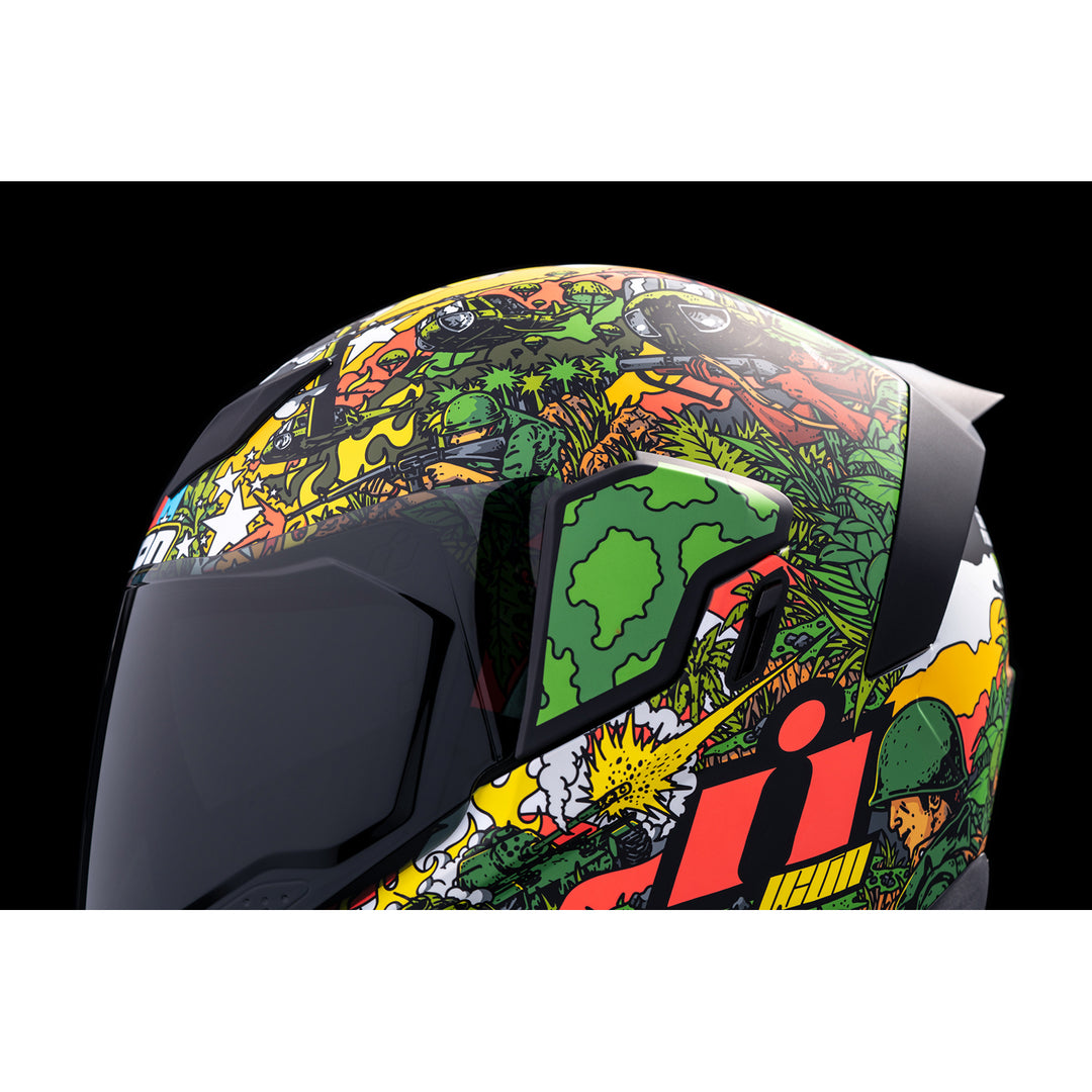 ICON Airflite™ GP23 Helmet Green - Close-Up of Left Side Details