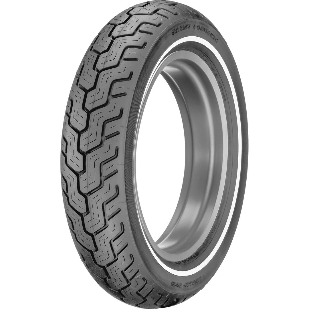 Dunlop D402 Tire Rear - Angled Side View of Narrow White Wall
