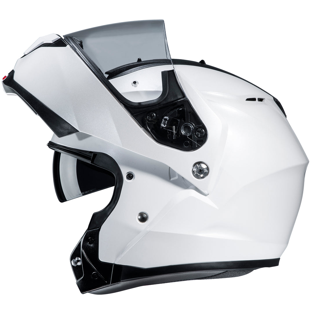 HJC C91 Semi-Flat Pearl White - Side View with Chin Bar Raised