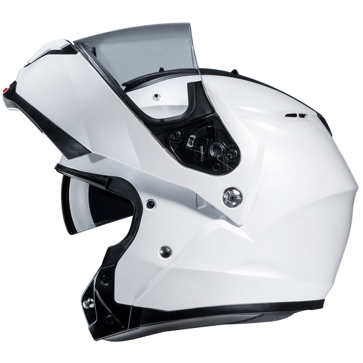 HJC C91 Semi-Flat Pearl White - Side View with Chin Bar Raised