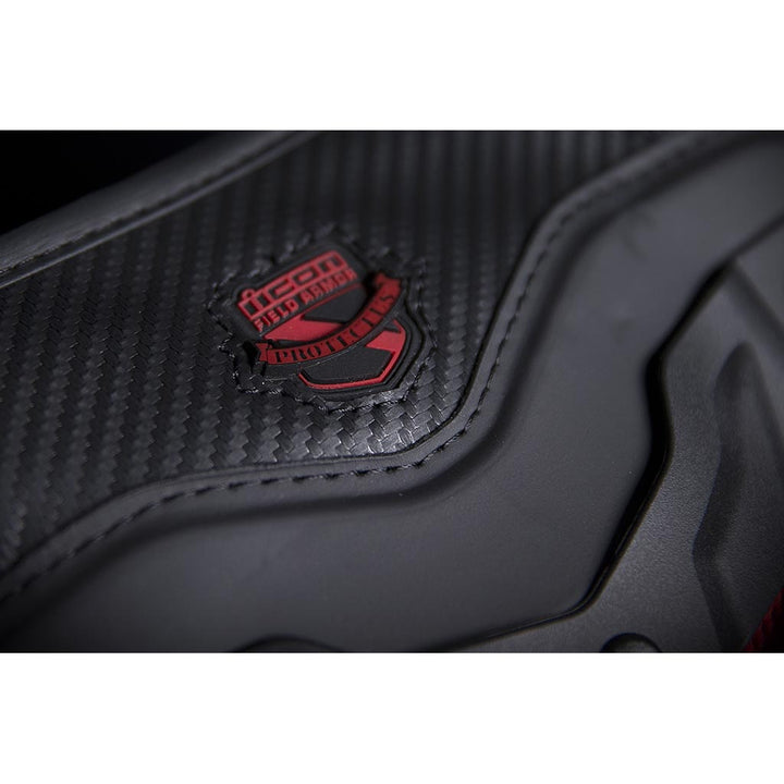 ICON Stryker Vest Red - Close-Up of Logo on Rear Collar