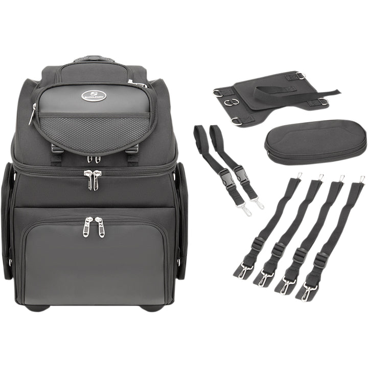 SADDLEMEN BR4200 Sissy Bar Bag - Front View with Display of Extra Straps