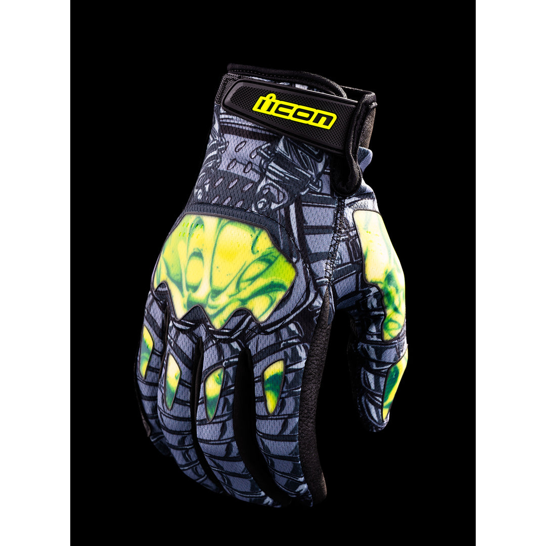 ICON Hooligan Outbreak Gloves Green - Back of Hand View