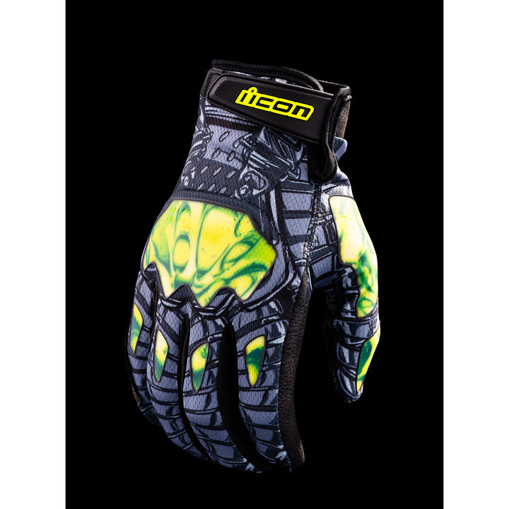 ICON Hooligan Outbreak Gloves Green - Back of Hand View