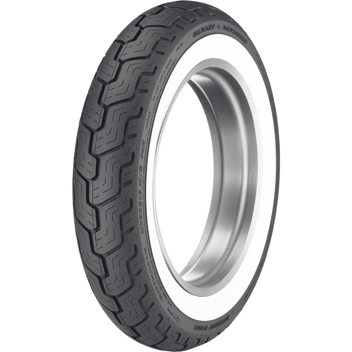 Dunlop D402 Tire Rear - Angled Side View of Wide White Wall