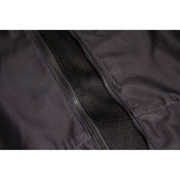 ICON Airform Jacket Black - Close-Up of Expanded Mesh in Unzipped Front Zipper at Midsection