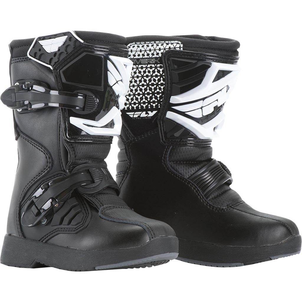 Fly Racing Maverik Mx Boots - Youth Black - Front Side View of Pair