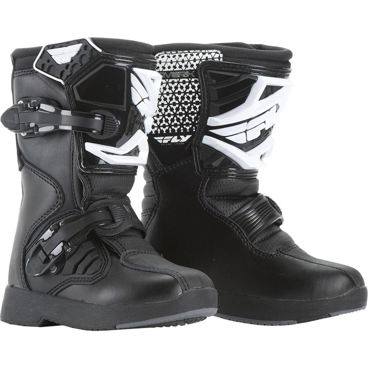 Fly Racing Maverik Mx Boots - Youth Black - Front Side View of Pair