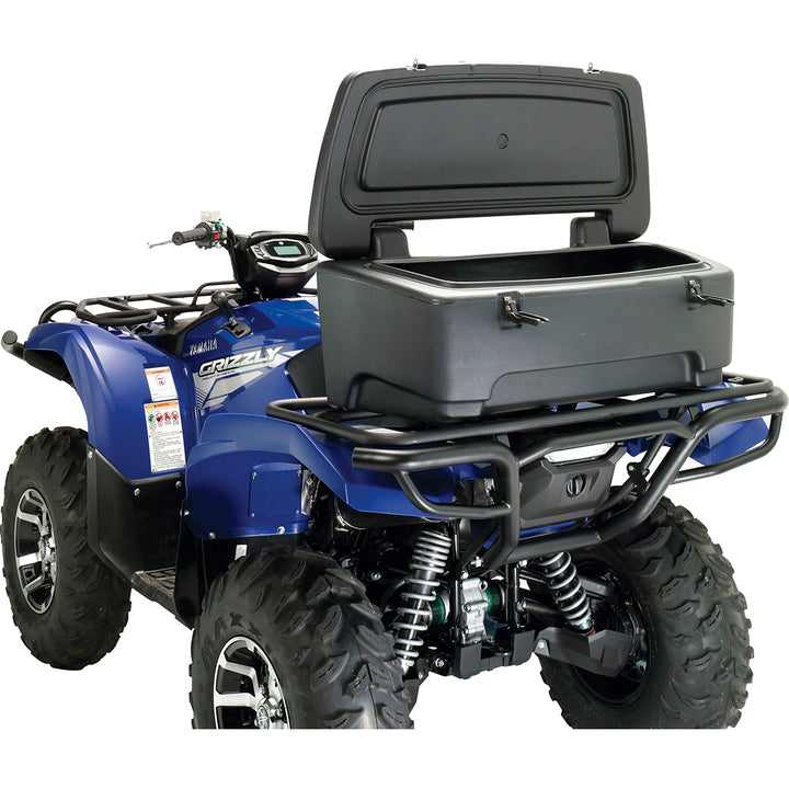 MOOSE UTILITY Two Tier Rear Storage Trunk - Front Side View of Open Trunk Installed on ATV