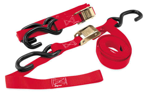 Bikemaster Motorcycle Tie Down Straps w/ Integrated Softhook Red - Displayed View of Pair