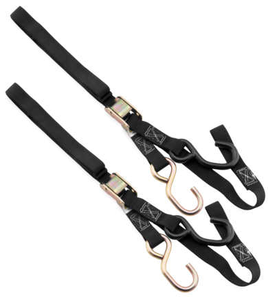 Bikemaster Motorcycle Tie Down Straps w/ Integrated Softhook Black - Displayed View of Pair