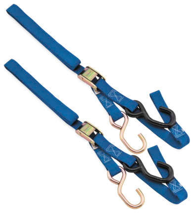 Bikemaster Motorcycle Tie Down Straps w/ Integrated Softhook Blue - Displayed View of Pair