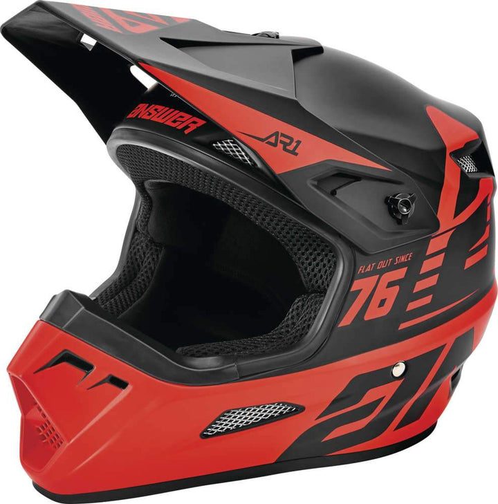 Answer AR1 Bold Off Road Helmet Black/Red - Front Left Side View