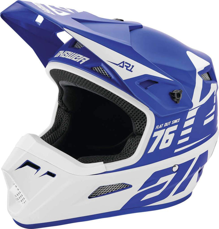 Answer AR1 Bold Youth Off Road Helmet Blue/White - Front Left Side View
