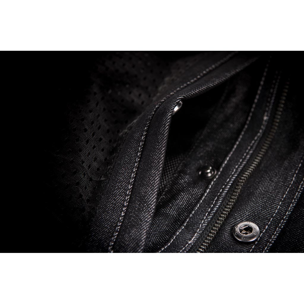 Highway 21 Iron Sights Club Collar Denim Vest Black - Close-Up of Open Interior Pocket