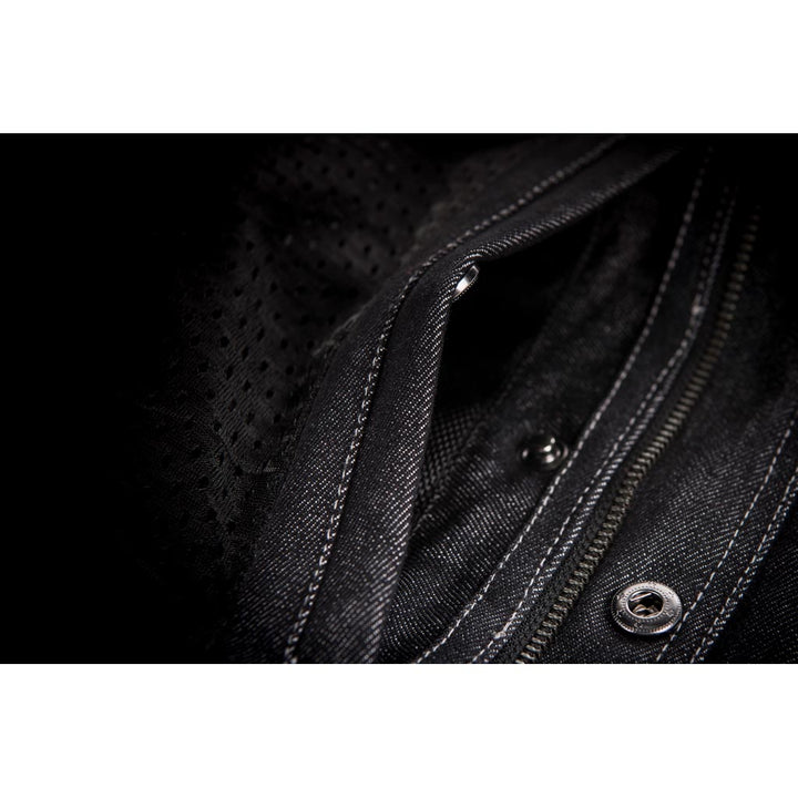 Highway 21 Iron Sights Club Collar Denim Vest Black - Close-Up of Open Interior Pocket