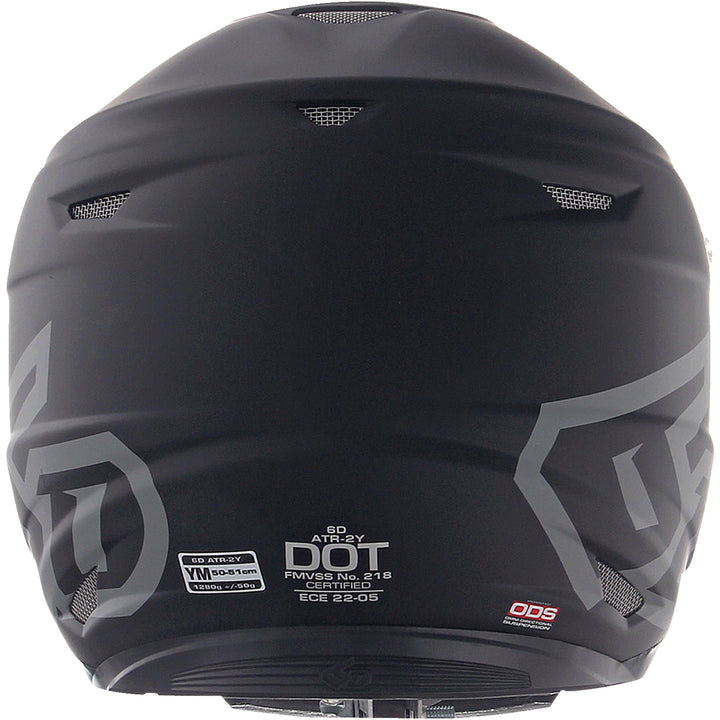 6D Helmets ATR-2Y Solid Youth Helmet Matte Black - Rear View