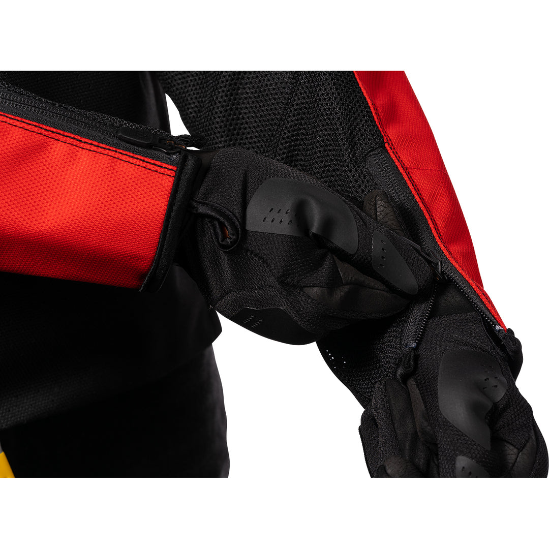 ICON Hooligan™ CE Jacket Slayer - Close-Up of Model Zipping Wrist Zipper