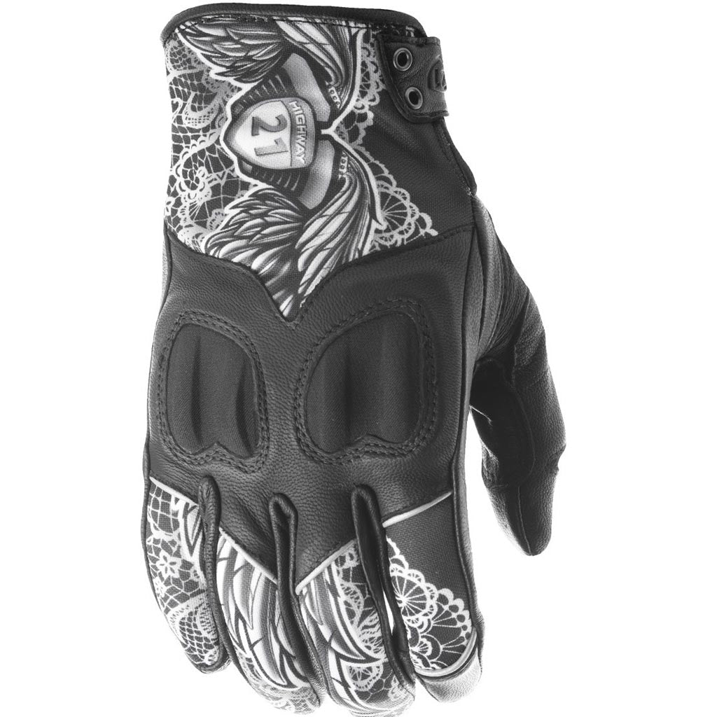 Highway 21 Vixen Women's Glove Black/White Lace - Back of Hand View