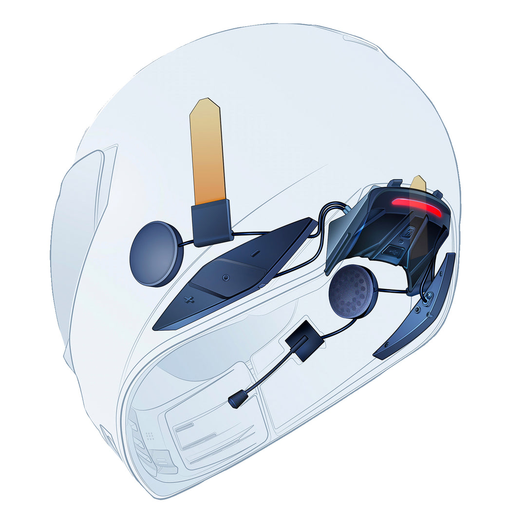 ICON HelmLink Bluetooth Communicator - Graphic Mock-Up of Communicator Installed in Helmet