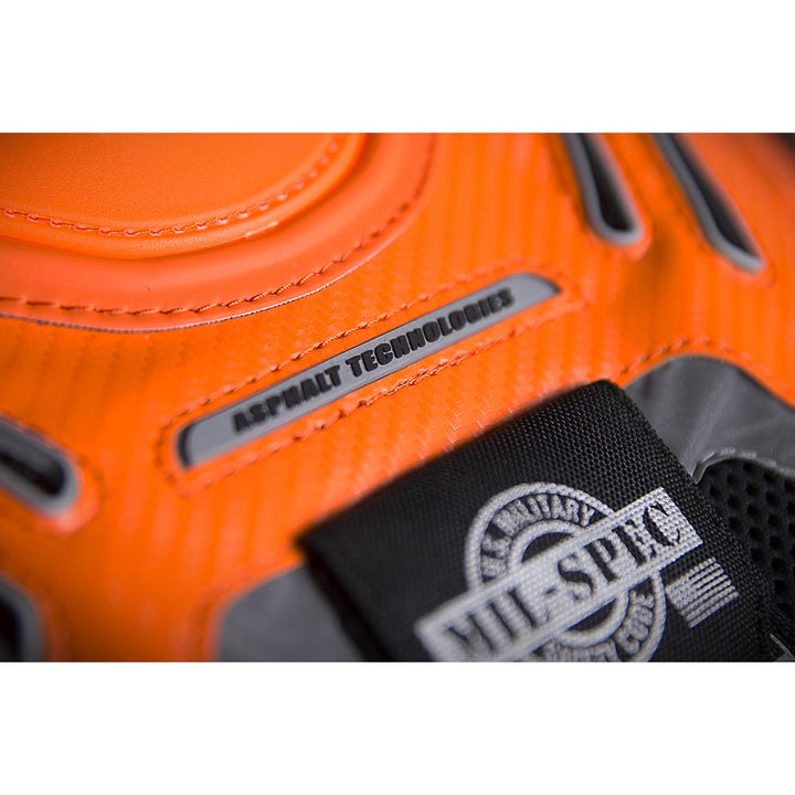 ICON Stryker Vest ORG - Close-Up of "Asphalt Technologies" Graphic Under Chest Plate