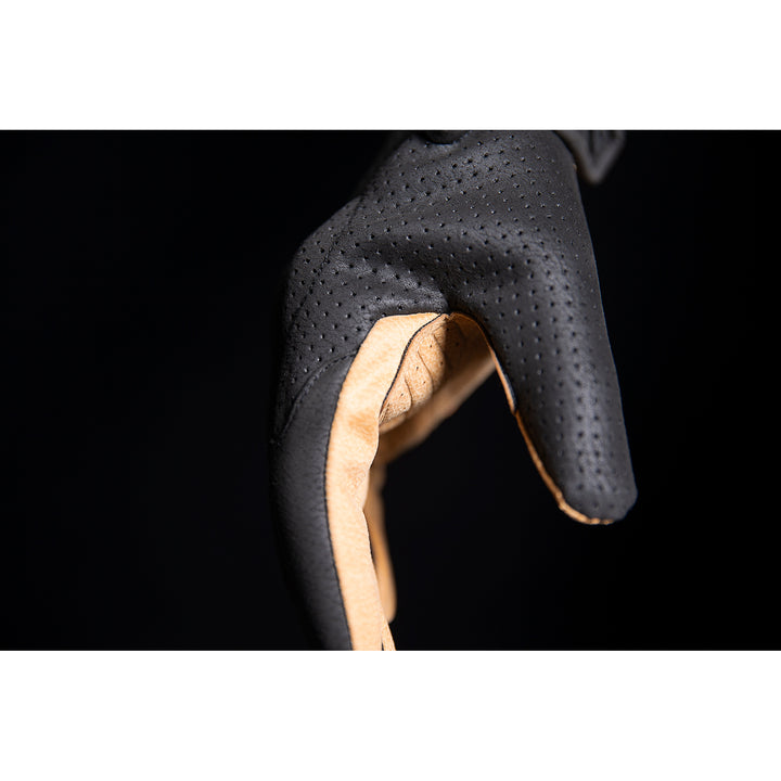 ICON Airform™ Gloves Black/Tan - Close-Up of Thumb Perforated Leather