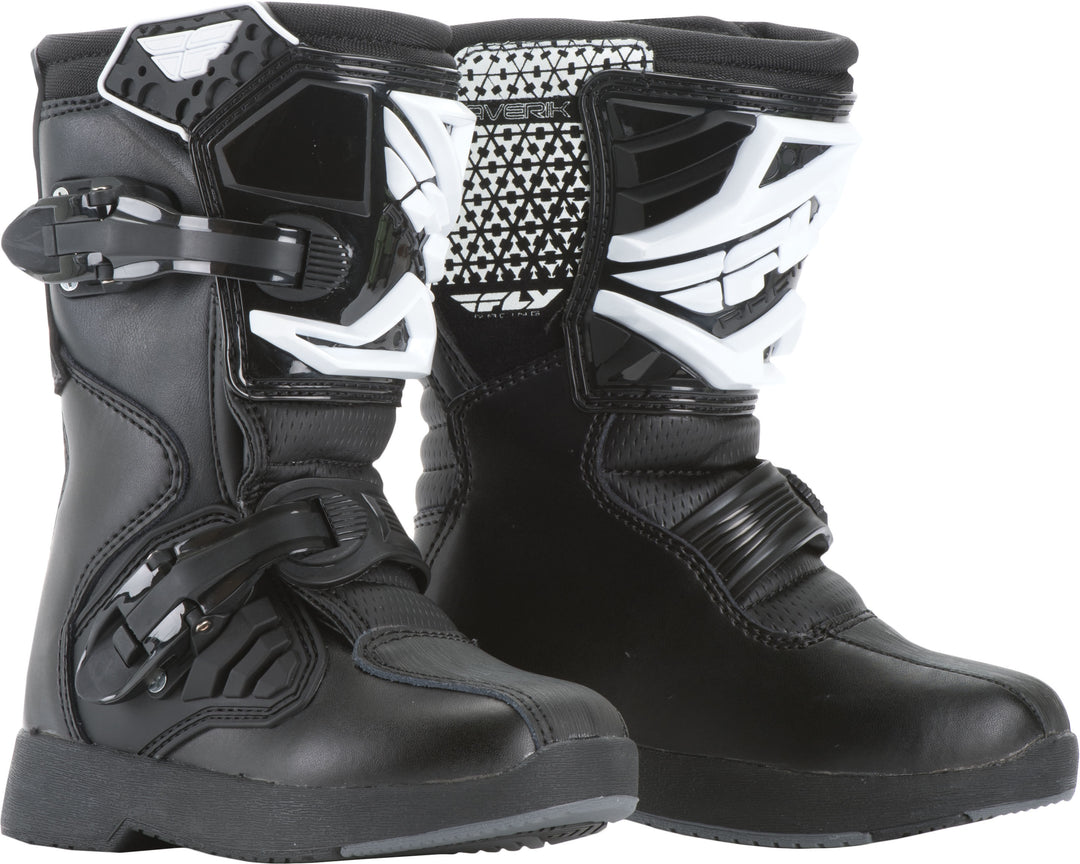 Fly Racing Mini Maverik MX Boots Black - Front Side View of Pair