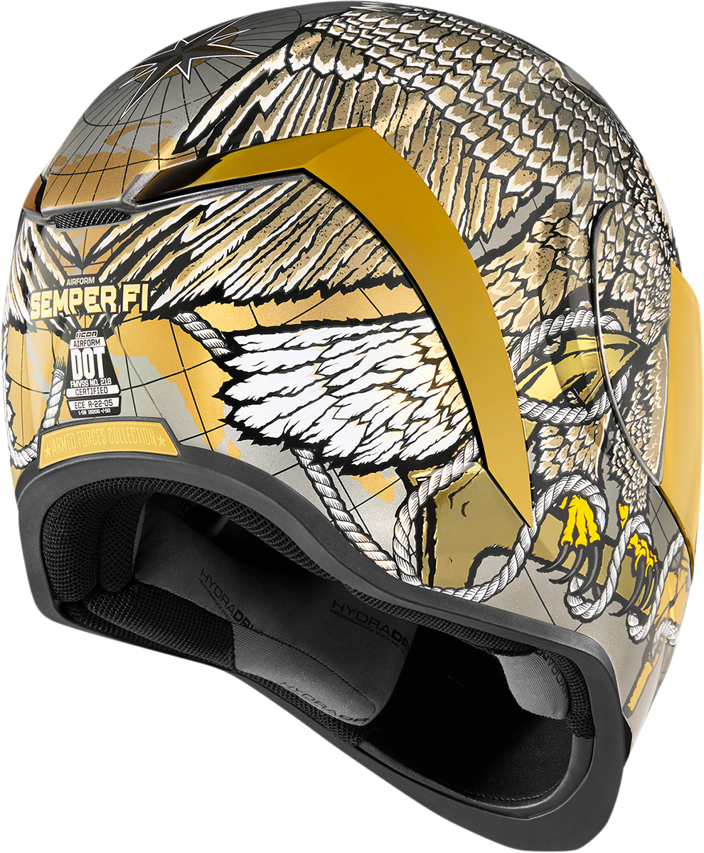 ICON Airform™ Helmet - Semper Fi - Gold - Rear Right Side View