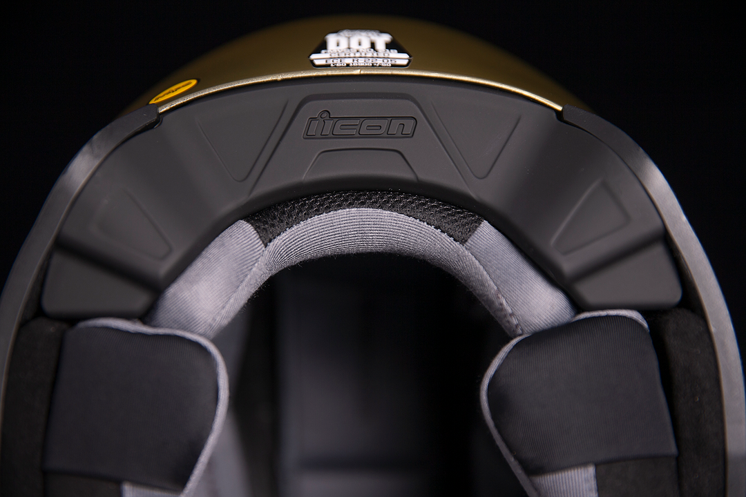 ICON Airflite Jewel MIPS Full Face Motorcycle Helmet Gold - Close-Up of Rear Bottom Details