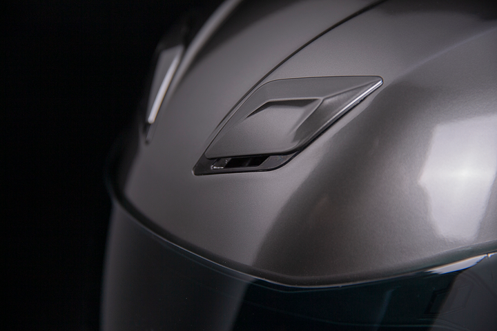 ICON Airflite Jewel MIPS Full Face Motorcycle Helmet Silver - Close-up of Top Vents, Opened