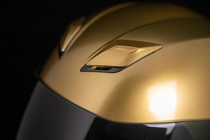 ICON Airflite Jewel MIPS Full Face Motorcycle Helmet Gold - Close-Up of Top Vents, Opened