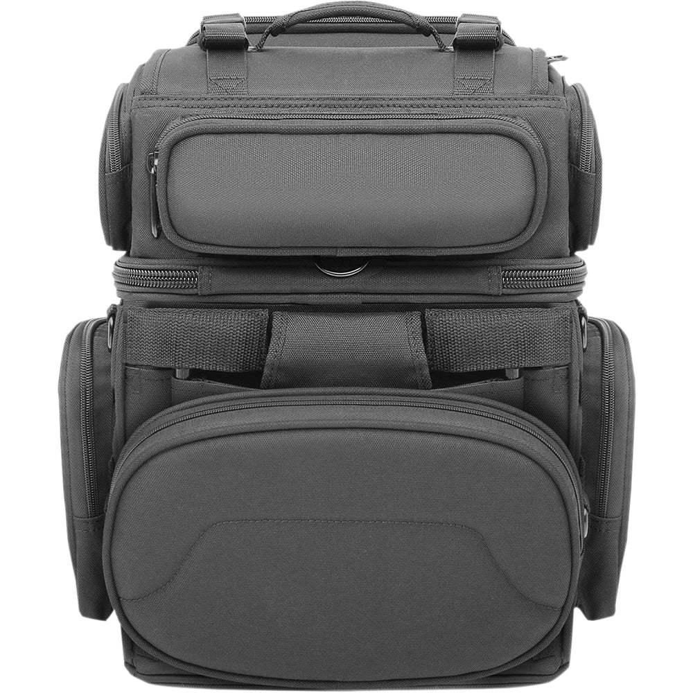 SADDLEMEN BR1800 Tactical Sissy Bar Bag - Rear View with Mesh Pocket Attached