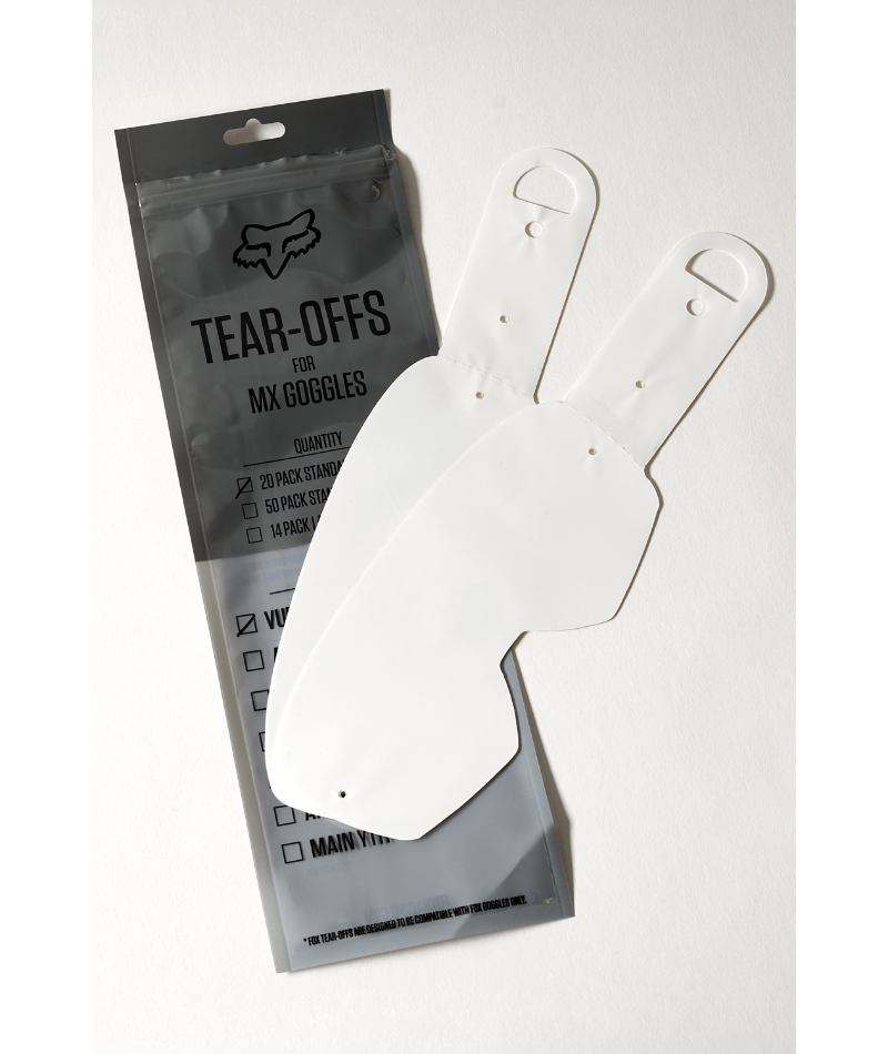 Fox Racing Airspace and Main Tear Offs - 20PK Clear - Front View of Pair of Tear-Offs Stacked on Packaging