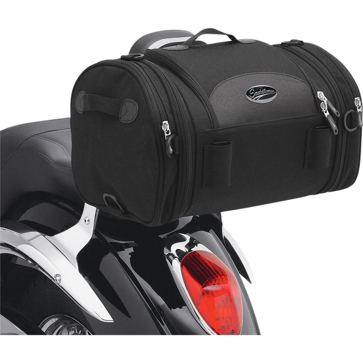 SADDLEMEN R1300LXE Deluxe Roll Bag - Front Side View Attached to Passenger Backrest