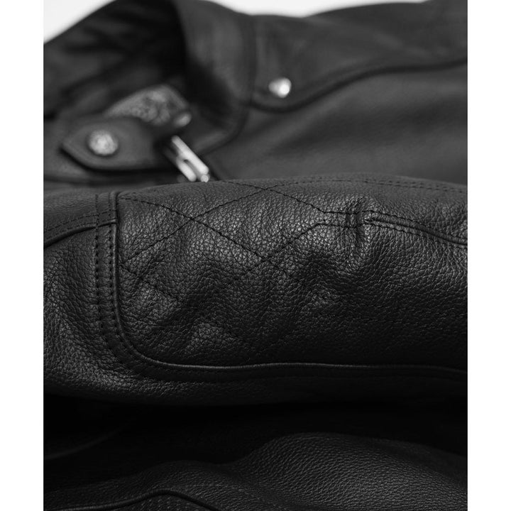 Highway 21 Gasser Jacket Black - Close-Up of Diamond Stitch Details on Elbow Panel