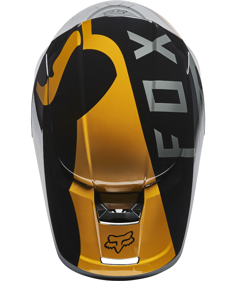 Fox Racing V1 Skew Off Road Helmet Black/Gold - Top Down View