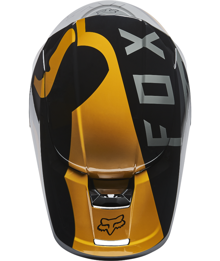 Fox Racing V1 Skew Off Road Helmet Black/Gold - Top Down View